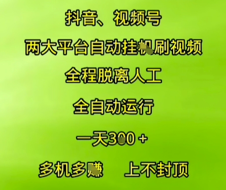 抖音视频号两大平台自动运行，全程脱离人工，自动获取收益，一天3张+，多机多挣，上不封顶【揭秘】-大齐资源站