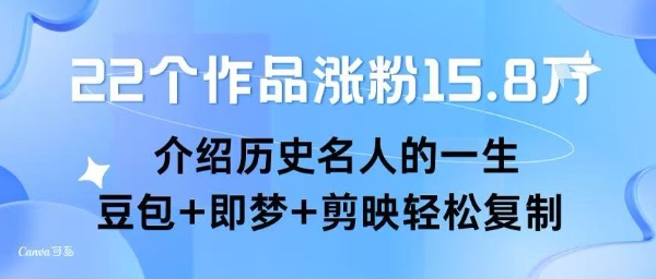 22个作品涨粉15.8W ，介绍历史名人的一生 ， 豆包+即梦+剪映轻松复制-大齐资源站