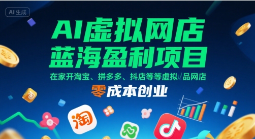 AI虚拟网店蓝海盈利项目，在家开淘宝、拼多多、抖店等虚拟品网店，零成本创业-大齐资源站