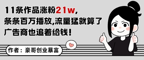 11条作品涨粉21W，条条百W播放，流量猛就算了，广告商也追着给钱-大齐资源站