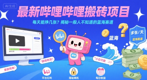 最新哔哩哔哩上B站搬砖项目，每天能挣几张？揭秘一般人不知道的蓝海赛道-大齐资源站