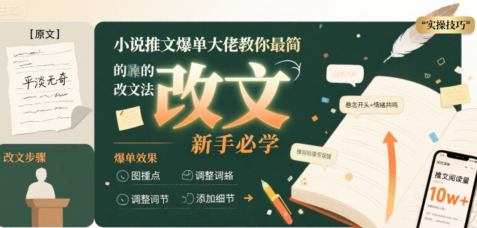 小说推文爆单大佬教你最简单的改文方法实操课，新手必学-大齐资源站