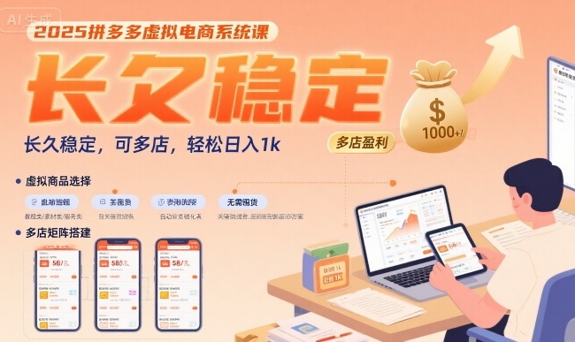 2025拼多多虚拟电商系统课，长久稳定，可多店，轻松日入1k-大齐资源站