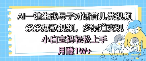 AI一键生成母子对话育儿类视频，条条爆款视频，多渠道变现，小白宝妈轻松上手，月入1W+-大齐资源站