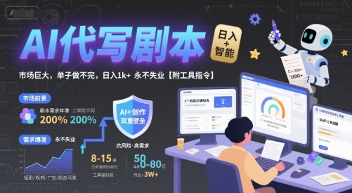 AI代写剧本，市场巨大，单子做不完，日入1k+ 永不失业【附工具指令】-大齐资源站