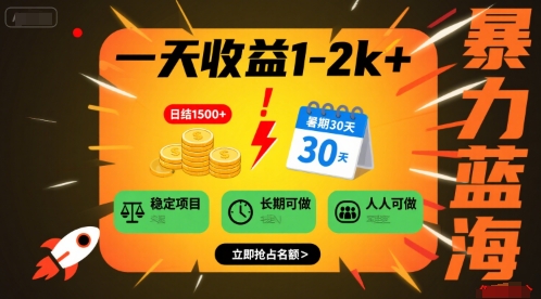 一天收益1-2k+ 稳定项目，暑期暴力蓝海项目，长期稳定，人人可做【揭秘】-大齐资源站