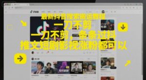 最新抖音搜索搬运教程，一刀不剪，条条过抖，推文短剧影视涨粉都可以-大齐资源站