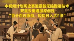 中视频计划历史赛道最新无脑搬运技术，双重去重增加原创性，百分百过原创，轻松日入2张-大齐资源站
