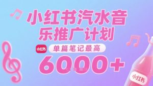 汽水音乐推广计划，无门槛，0粉丝可做，通过小红书发布笔记，单篇笔记最高收益6k+-大齐资源站