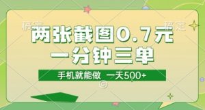 两张截图0.7元，一分钟三单，接单无上限，一部手机就能做，一天5张【揭秘】-大齐资源站