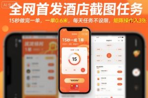 全网首发酒店截图任务,15秒做完一单,一单0.6米,每天任务不设限,矩阵操作日入3张【揭秘】-大齐资源站