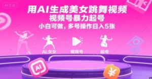 用AI生成美女跳舞视频，视频号暴力起号，小白可做，多号操作日入5张-大齐资源站
