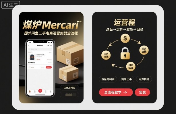 煤炉Mercari国外闲鱼二手电商运营实战全流程，仿品高利润，简单上手，闷声搞钱-大齐资源站