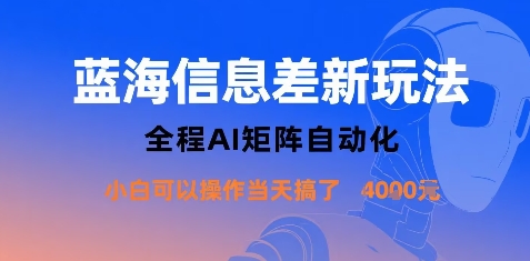 蓝海信息差新玩法，全程AI矩阵自动化小白可以操作当天搞了1k+-大齐资源站