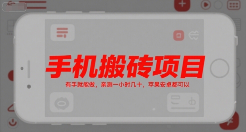 手机搬砖项目，有手就能做，亲测一小时几十，苹果安卓都可以-大齐资源站