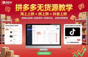 拼多多无货源教学,淘上拼+拼上拼+抖上拼,精细化蓝海+运营进阶+终极玩法,全套运营教程-大齐资源站