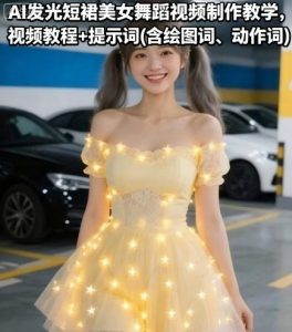 AI发光短裙美女舞蹈视频制作教学，视频教程+提示词(含绘图词、动作词)-大齐资源站