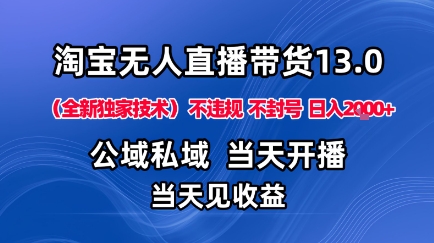 淘宝无人直播13.0，公域私域技术，不封号，不违规布局下半年旺季赛道，日入1K+（独家技术）【揭秘】-大齐资源站