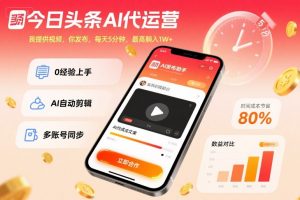 今日头条AI代运营，我提供视频，你发布，每天5分钟，最高躺入1W+【揭秘】-大齐资源站