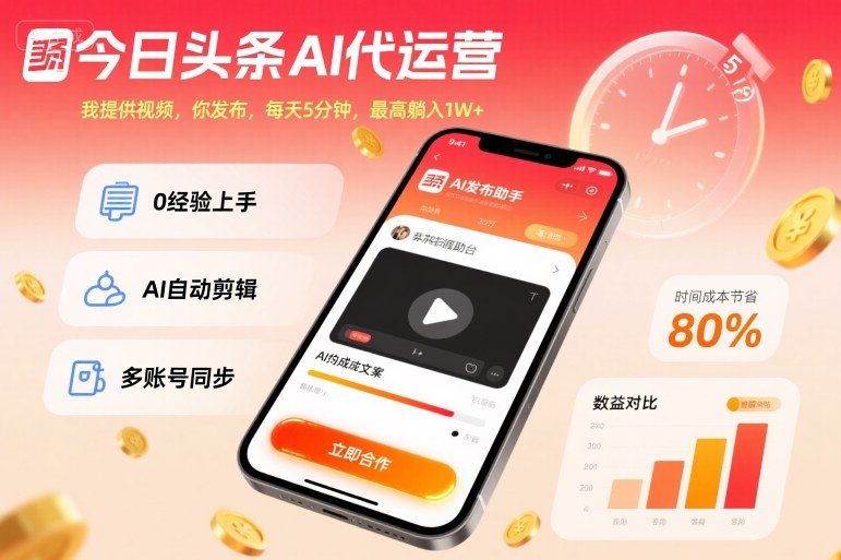 今日头条AI代运营，我提供视频，你发布，每天5分钟，最高躺入1W+【揭秘】-大齐资源站