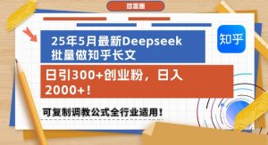 25年5月最新Deepseek批量做知乎长文，日引300+创业粉，日入1k+，可复制调教公式全行业适用-大齐资源站