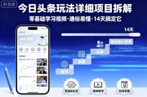 今日头条玩法详细项目拆解,零基础学习视频 通俗易懂 14天搞定它-大齐资源站