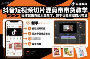 抖音短视频切片混剪带货教学,操作起来真的太简单了,新手也能做切片带货-大齐资源站