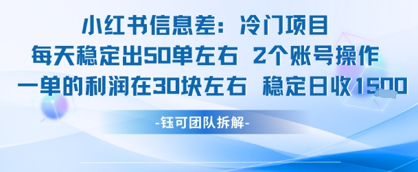 小红书信息差冷门项目一单利润30块每天稳定1.5k左右2个账号操作-大齐资源站