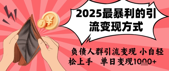 2025年最暴利的引流变现方式，负债人群引流变现，小白轻松上手，日入1k-大齐资源站