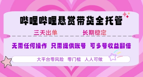 B站悬赏带货全托管，自测稳定，只需提供账号，无需基础，小白宝妈轻松上手，单日稳定3张【揭秘】-大齐资源站