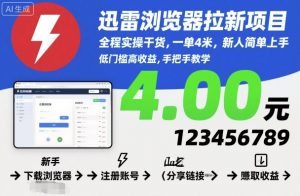 迅雷浏览器拉新项目，全程实操干货，一单4米，新人简单上手-大齐资源站