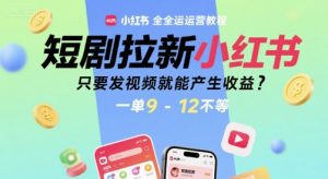短剧拉新小红书全运营教程，只要发视频就能产生收益，一单9-12不等-大齐资源站