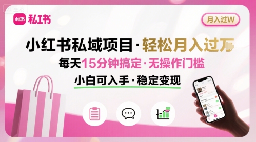 小红书私域项目 月入过W非常轻松 每天15分钟即可搞定，无任何操作门槛，小白可入手-大齐资源站