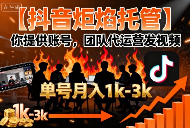 【抖音炬焰托管】你提供账号，团队代运营发视频，单号月入1k+【揭秘】-大齐资源站