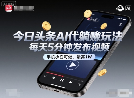 今日头条AI代躺賺玩法，每天5分钟发布视频，手机小白可做，最高1W+【揭秘】-大齐资源站