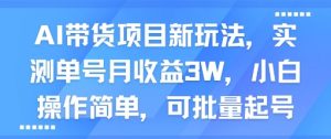 AI带货项目新玩法，实测单号月收益3W，小白操作简单，可批量起号-大齐资源站