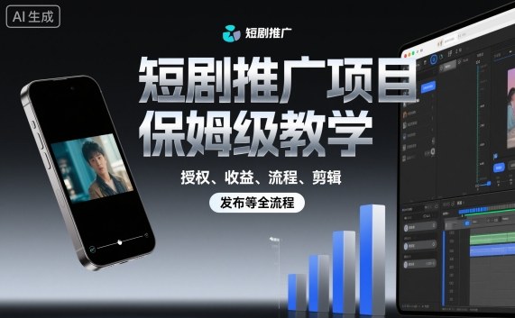 短剧推广项目保姆级教学，授权、收益、流程、剪辑，发布等全流程-大齐资源站