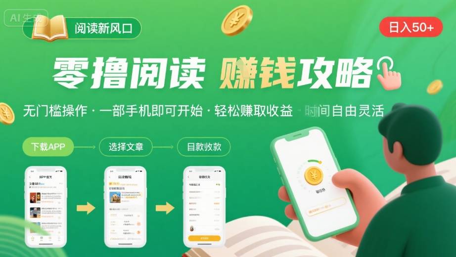 零撸阅读新风口，无门槛轻松挣，一部手机，日入 50-3张【揭秘】-大齐资源站
