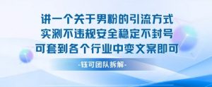 2025关于男粉的引流方式实测不违规安全稳定不封号可套到各个行业中变文案即可-大齐资源站