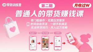小红书带货第二期训练营,普通人月收过W的带货课,时间自由,零门槛无压货,一部手机即可操作-大齐资源站