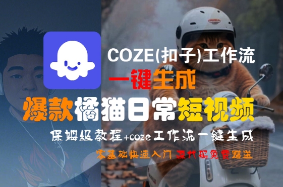 COZE(扣子)工作流一键生成爆款橘猫日常短视频，保姆级教程，零基础快速入门-大齐资源站