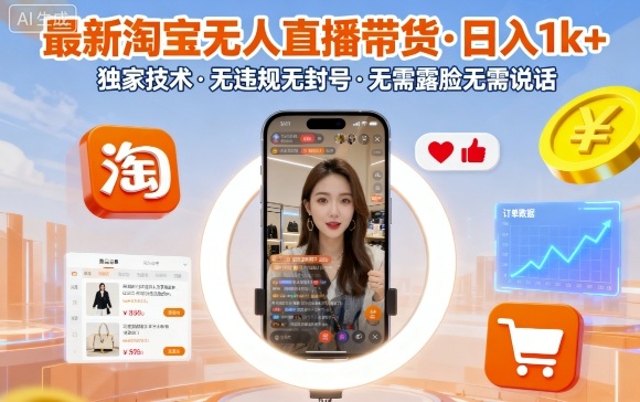 最新淘宝无人直播带货，日入1k+，独家技术，无违规无封号，无需露脸无需说话【揭秘】-大齐资源站