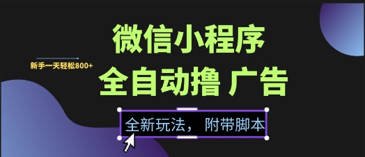 微信小程序全自动撸广告项目，彻底解决没流量的问题，新手一天8张+【揭秘】-大齐资源站
