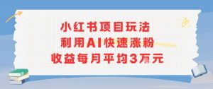 小红书商单项目新玩法，利用AI快速涨粉收益每月平均3W-大齐资源站