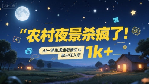 农村夜景杀疯了！AI一键生成治愈系慢生活，单日狂入1k+-大齐资源站