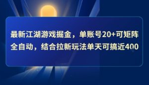 最新江湖游戏掘金，单账号20+可矩阵全自动 ，结合拉新玩法单天可搞4张+【揭秘】-大齐资源站