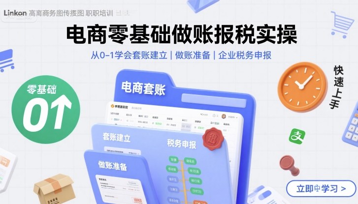 电商零基础做账报税实操快速上手，从0-1学会套账建立，做账准备，企业税务申报-大齐资源站