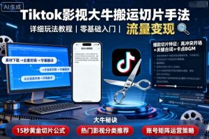 Tiktok影视大牛搬运切片手法，详细玩法教程-大齐资源站