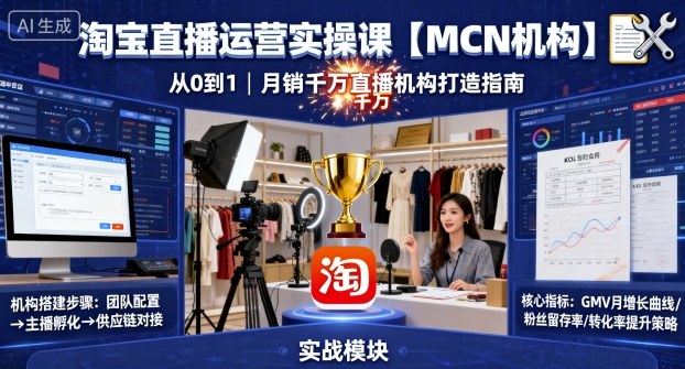 淘宝直播运营实操课【MCN机构】，从0到1做一家月销千W的直播机构-大齐资源站