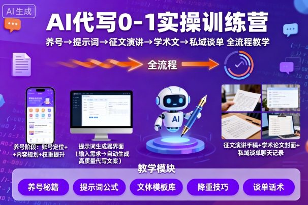 AI代写0-1实操训练营，从养号、提示词、征文演讲、学术文，到私域谈单的全流程教学-大齐资源站
